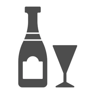 Champagne bottle and glass solid icon. Drink vector illustration isolated on Stock Illustration