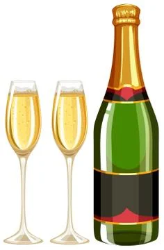 Champagne bottle and two glasses Stock Illustration