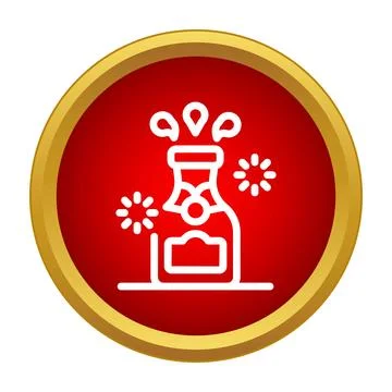 Champagne bottle exploding celebration icon red background Stock Illustration