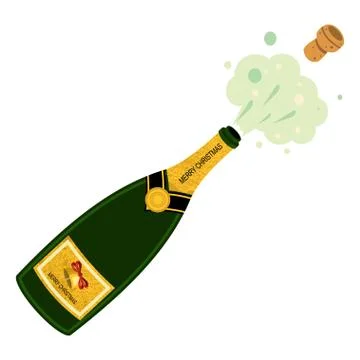 Champagne bottle explosion vector cartoon illustration. 스톡 일러스트