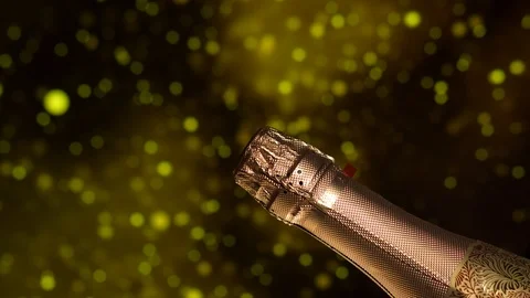Champagne bottle. Holiday blinking background. Stock Footage 111179300