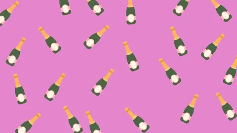 Champagne Bottle Pattern for Wedding and Celebration on Pink Background Stock Footage 345539989