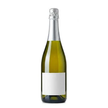 A champagne bottle with a plain white label isolated on white Stock Photos