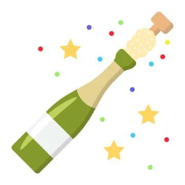 Champagne bottle pop flat icon, New year Illustrazione stock