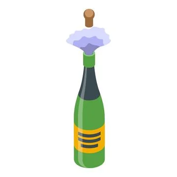 Champagne bottle popping cork with exploding wine foam イラスト素材
