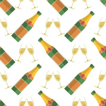Champagne Bottle Seamless Pattern. Happy New Year. Lets Celebrate. Cheers 스톡 일러스트