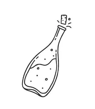 Champagne bottle with stopper vector Illustration Doodle isolated on white Stock Illustration