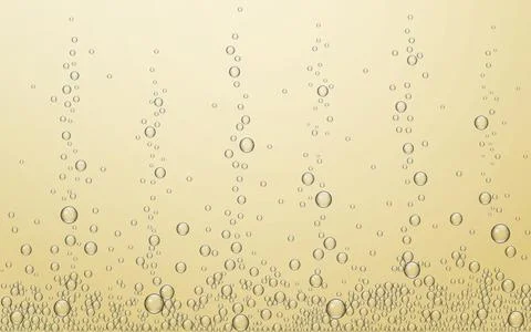 Champagne bubbles rising in sparkling background. Golden drink template for.. Stock Illustration