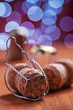 Champagne corcks on blurred background Stock Photos