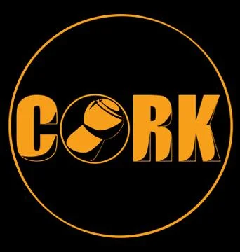 Champagne cork vertically logo black background Stock Illustration