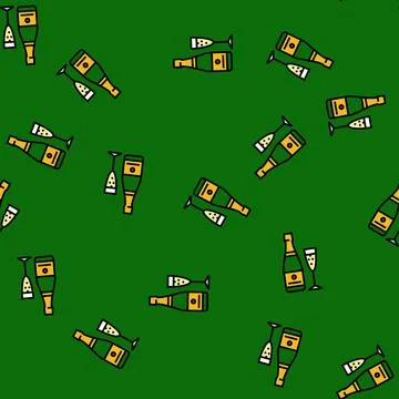 Champagne drink bottle vector seamless pattern Stock Illustration