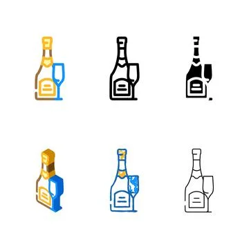 Champagne drink simplified bottle color icon vector Stock Illustration