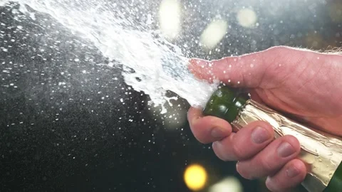 Champagne explosion with flying cork closure Stock Footage 145013784