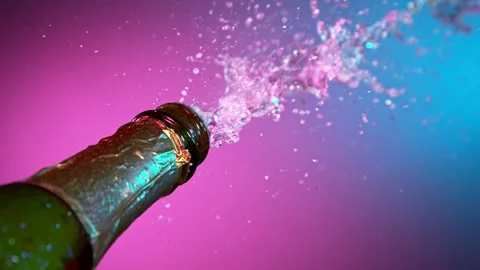 Champagne explosion with flying cork closure Stock Footage 292819173