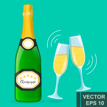 Champagne. Flat design. Spray. Holiday. New Year's and Christmas. For your de Stockillustratie