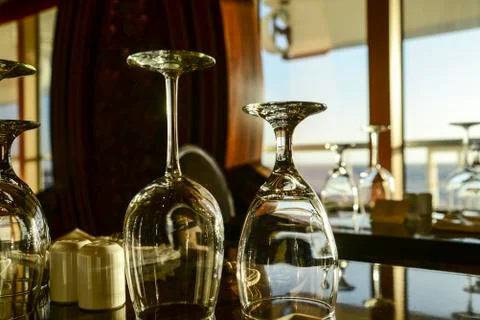 Champagne glass in a dining room Stock Photos