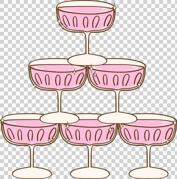 Champagne Glass Stack Doodle Hand Drawn Stock Illustration