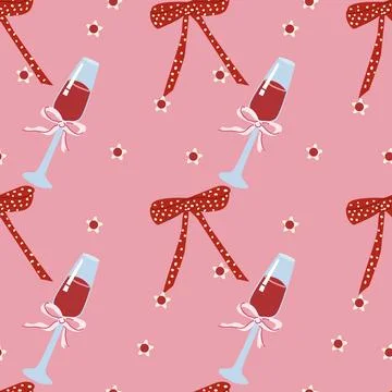 Champagne Glasses and Bows Pattern for Celebrations in Retro Style Stock Illustration
