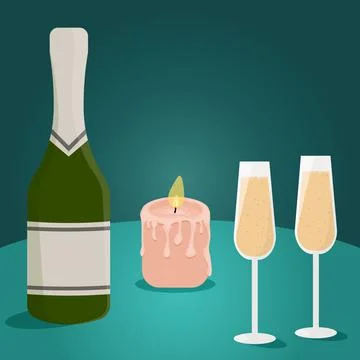 Champagne in glasses with a bottle on the table Stock-Illustration
