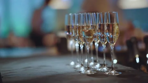 Champagne glasses at the buffet Stock Footage 206993658