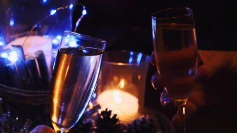 Champagne Glasses Cheers Slow Motion Stock Footage