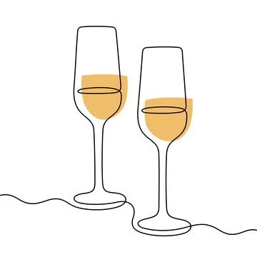 Champagne glasses one line vector illustration Stock Illustration