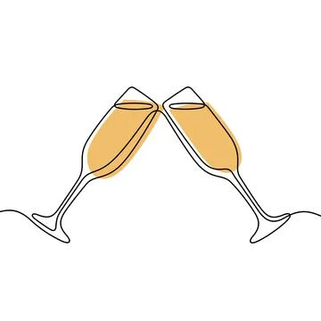 Champagne glasses one line vector illustration Stock Illustration