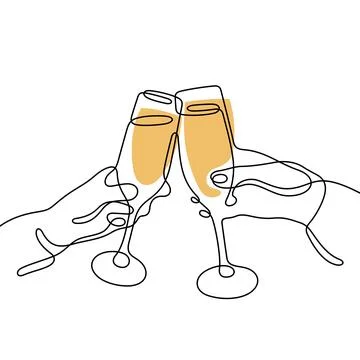 Champagne glasses one line vector illustration Illustrazione stock