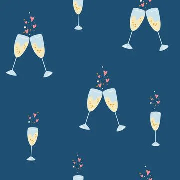 Champagne glasses seamless pattern. Celebration background with champagne gla Stock Illustration