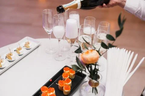 Champagne glasses on a table. 스톡 사진