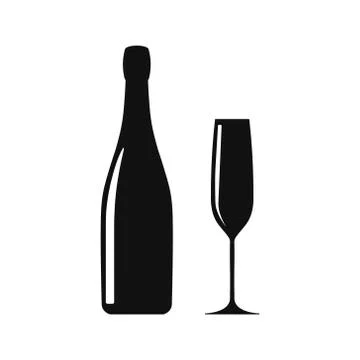 Champagne goblet and bottle. Vector illustration. Isolated. Stock Illustration