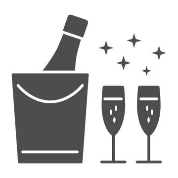 Champagne in ice bucket solid icon, Sea cruise concept, luxury alcoholic drink 스톡 일러스트