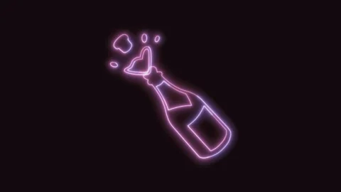 Champagne Icon Neon Seamless Loop with Black Background 4K Stock Footage 311301288