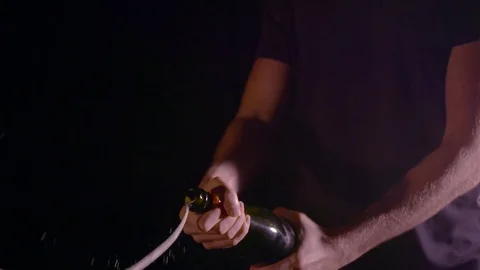 Champagne opening, slow motion, New Years Stock Footage 79174236