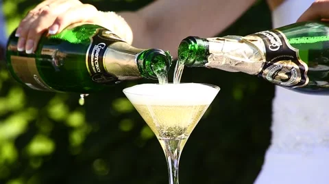 Champagne is poured into a pyramid Stock Footage 65488432
