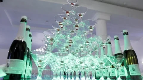 Champagne pyramid Stock Footage 145464250