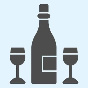 Champagne solid icon. Holiday celebration drink, bottle and glass. Wedding asset Illustrazione stock