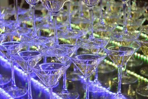 Champagne tower with four rows of glasses Stock Photos
