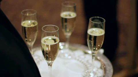 Champagne On Tray Stock-Footage 35825036