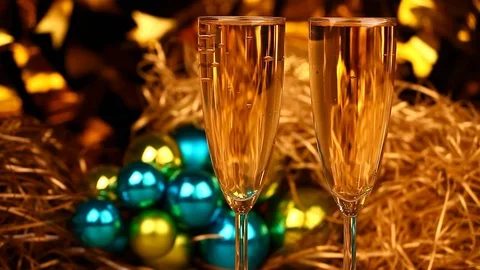 Champagne two glasses gold bokeh hd footage Stock Footage 95594853