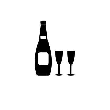 Champagne Wine Bottle and Two Glasses Solid Flat Vector Icon Isolated on Wh.. Stock Illustration