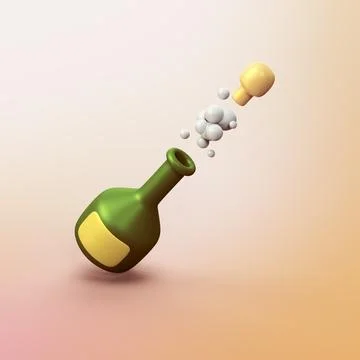 Champaigne bottle - stylized 3d CGI icon object Stock Illustration