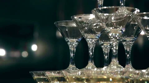 Champane coctail tower in the luxurious interior with restaurant service Stock Footage 61185608