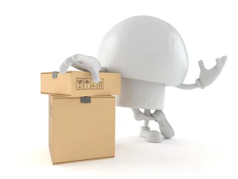 Champignon character with stack of boxes Illustrazione stock