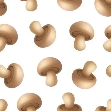 Champignon Seamless Pattern with 3d Beige Button Mushrooms. Champignon Seamless Stock Illustration
