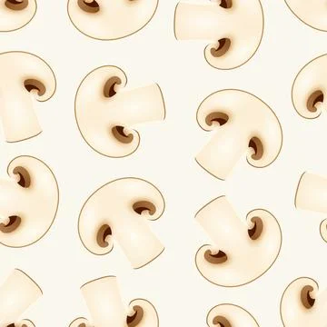 Champignon Seamless Pattern Vector Illustration. 3d Button Mushroom Repeat Pr Stock Illustration