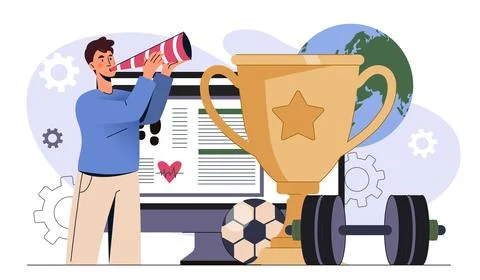 Champion athlete with trophy concept. Vector illustration 스톡 일러스트