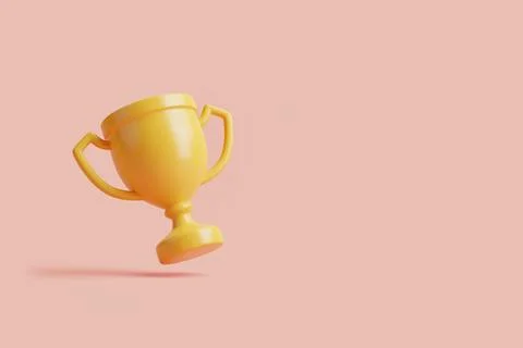 Champion cup, winners trophy floating on pink background with copy space Stock Illustration
