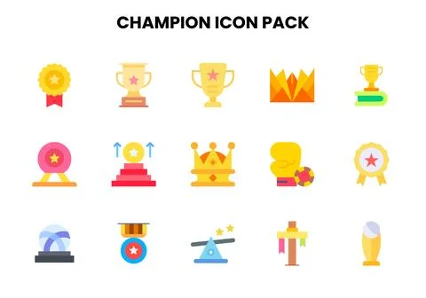 Champion Flat Design Icons Pack Stock Illustration