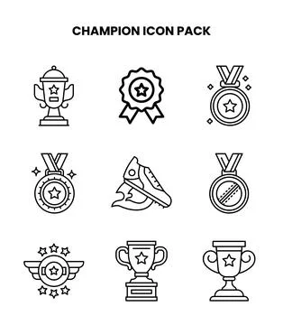 Champion Line Design Icons Pack Stock Illustration